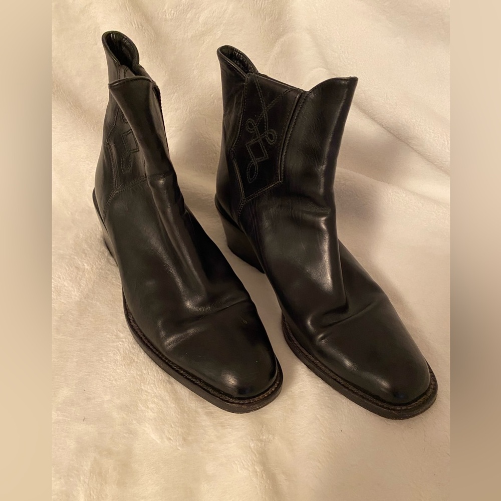 Joan & David Handmade Black Calf Leather Booties